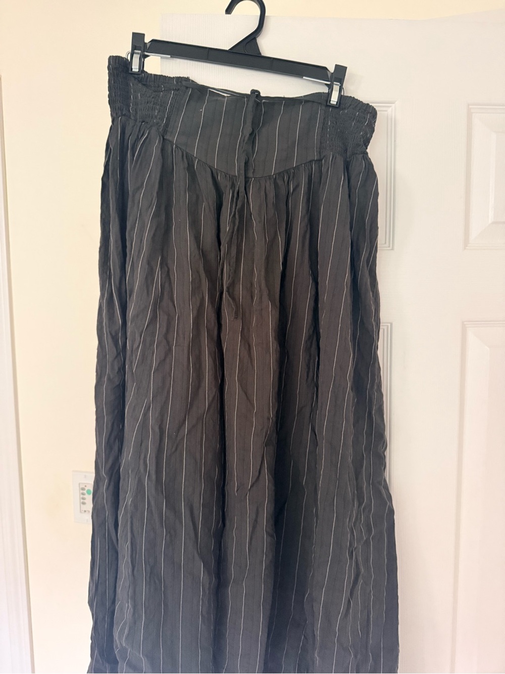 Aerie Black Pinstripe Maxi Skirt with Smocked Waist